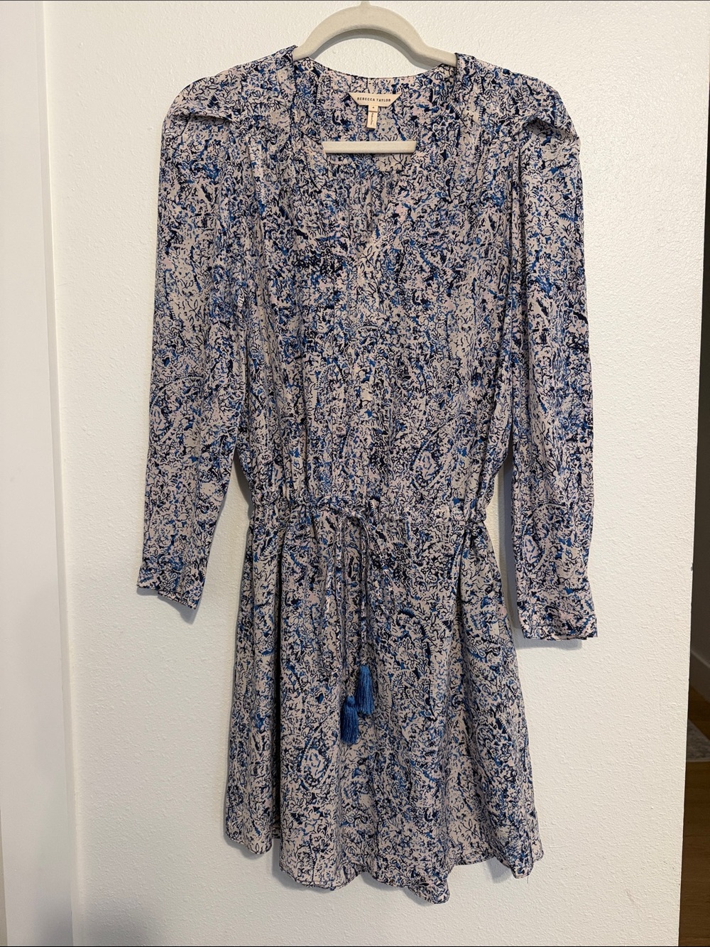 Rebecca Taylor Blue and White Paisley Long-Sleeve Dress